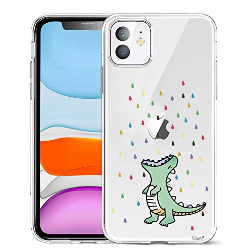 Product Cover Unov Case Clear with Design for iPhone 11 Case Slim Protective Soft TPU Bumper Embossed Pattern Cover 6.1 Inch (Rainbow Dinosaur)