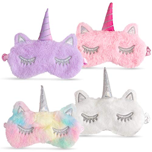 Product Cover Unicorn Eye Mask For Sleeping Girl Kids, [4 Pack] Cute Soft Plush Rainbow With Horn, Girls and Woman Comfortable Night Blindfolds.