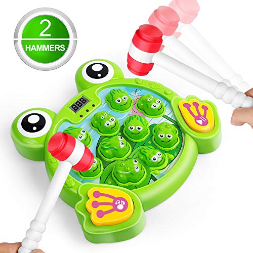 Product Cover LURLIN Interactive Whack A Frog Game, Durable Pounding Toy, Helps Fine Motor Skills, Fun Gift for Ages 2, 3, 4,5 6 Years Old Kids, Toddler, Boys, Girls, 2 Hammers Included