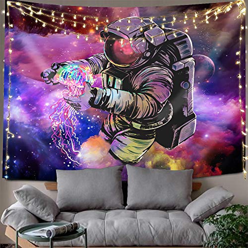 Product Cover Hexagram Astronaut Tapestry Wall Hanging Hippie Colorful Spaceman Tie Dye Tapestry Bohemian Trippy Tapestry Fantasy Space Wall Tapestry for Bedroom Living Room Dorm Decorations