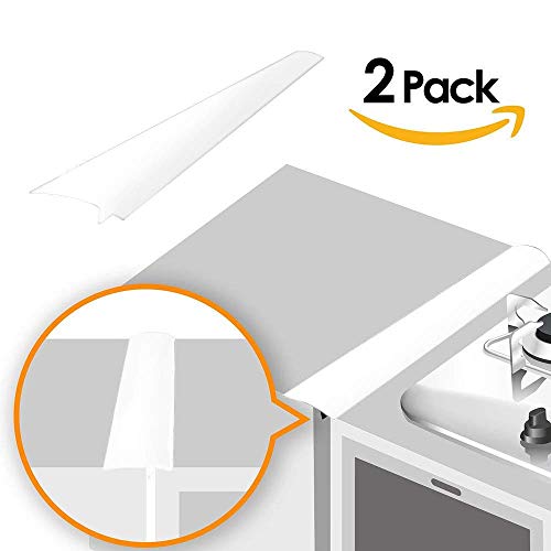 Product Cover Linda's Silicone Kitchen Stove Counter Gap Cover Long & Wide Gap Filler (2 Pack) Seals Spills Between Counters, Stovetops, Oven, Washer, Dryer | Heat-Resistant and Easy Clean (25 inches, White)