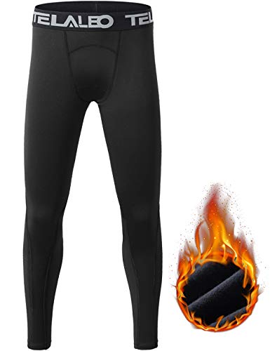 Product Cover TELALEO Boys Compression Leggings Thermal Fleece Base Layer Tights Cold Gear Pants (NO Fireball on Leg)