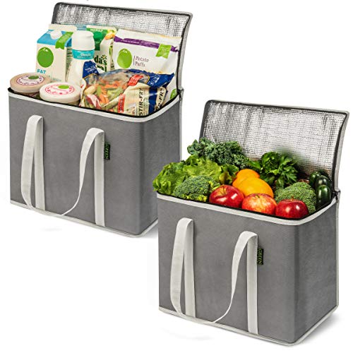 Product Cover XL Insulated Reusable Grocery Bags by Green Nest Life - Heavy Duty Shopping Bag - Tote Cooler - Sturdy Zipper & Handles - Great for Groceries, Picnic, Travel, Beach, Hot & Cold Food Delivery - 2 Pack