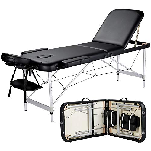 Product Cover Yaheetech Massage Table Portable Massage Bed 3 Folding 84 Inch Aluminium Frame Lightweight Height Adjustable Salon Spa Table with Carry Case - Black