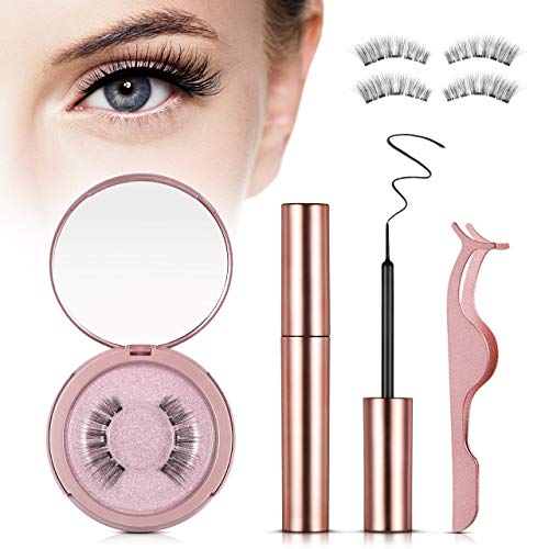 Product Cover RIOFLY Magnetic Eyelashes with Magnetic Eyeliner - 2 Pairs Reusable False Eyelashes & Waterproof Magnetic Eyeliner with Tweezers Kit, Nature Look