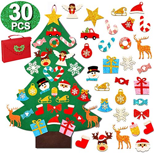 Product Cover OurWarm 3ft DIY Felt Christmas Tree with Glitter Ornaments, Wall Hanging Christmas Tree Gifts for Toddlers Christmas Decorations