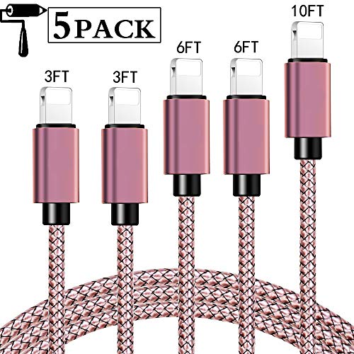 Product Cover iPhone Charger Cable Lightning Cable MFi Certified 5Pack(3ft/3ft/6ft/6ft/10ft) USB Fast Long iPhone Charging Cords Compatible iPhone XS/Max/XR/X/8/8P/7/7P/6/6S/Charms/iPad/iPod/IOS