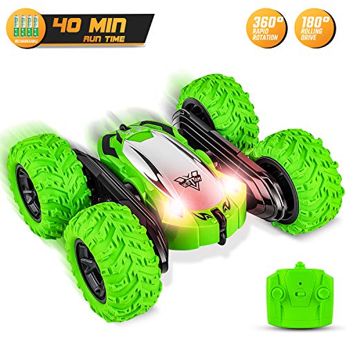 Product Cover Remote Control Car for Boys, RC Stunt Car High Speed Vehicle for Kids Toys, Hottest Gift for Christmas Boy Age 6 7 8 9 10, Double Sided 360° Rotaing, 4WD 2.4Ghz, 4 Rechargeable Batteries (Included)