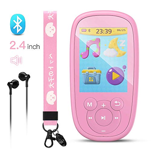 Product Cover AGPTEK MP3 Player for Kids, Children Music Player with Bluetooth, Built-in Speaker 8GB, 2.4 Inch Color Screen, Support FM Radio, Video, Voice Recorder, Expandable Up to 128GB,Pink