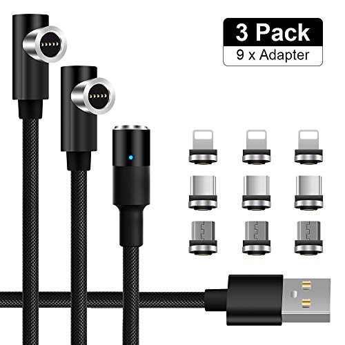 Product Cover Magnetic Charging Cable, LAMA [3Pack 1.2M+1.2M+2M] Magnetic Cable 90 Degree 3 in 1 Charging Cable for Fast Charging and Data Sync Compatible Galaxy S10/S9/S8+/S8,Huawei P20,OnePlus 5T, Sony XZ