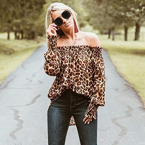 Product Cover Cascat Women Off T-Shirt Shoulder Leopard Lantern Sleeve Blouse Knits Tees