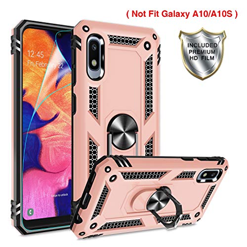 Product Cover Gritup Galaxy A10e Case,Galaxy A10e Cases with HD Screen Protector, 360 Degree Rotating Metal Ring Holder Kickstand Armor Anti-Scratch Bracket Cover Phone Case for Samsung Galaxy A10e Rose Gold