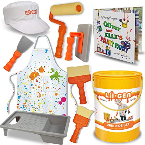Product Cover Li'l-Gen Painter's Tool Set Plus Book - Pretend Play Toddler Toys for Kids Age 2-4, Includes Cap, Apron, 7 Painter Tools and Storage Paint Bucket