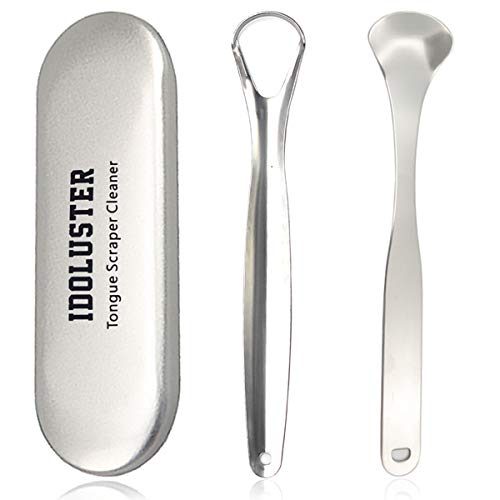 Product Cover Tongue Scraper(2 Pack) for Oral Hygiene, Medical Grade Stainless Steel Tongue Scapers for Adults, Get Rid of Bad Breath and Halitosis, Tongue Cleaner with a Metal Case by IDOLUSTER(SPOON KIT)