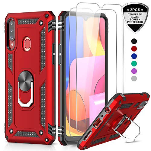 Product Cover LeYi Samsung Galaxy A20S Case (Not Fit A20) with Tempered Glass Screen Protector [2 Pack], [Military Grade] Defender Protective Phone Case with Car Ring Holder Kickstand for Samsung A20S JSFS Red