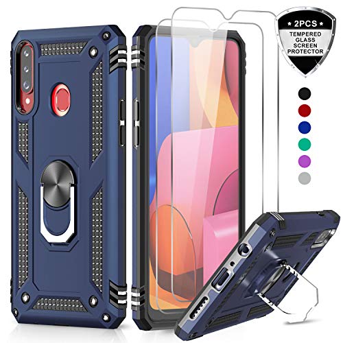 Product Cover LeYi Samsung Galaxy A20S Case (Not Fit A20) with Tempered Glass Screen Protector [2 Pack], [Military Grade] Defender Protective Phone Case with Car Ring Holder Kickstand for Samsung A20S JSFS Blue