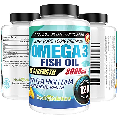 Product Cover Ultra Pure Omega 3 Fish Oil (Triple Strength - 3000mg Per Serving) 120 Softgels High EPA and DHA Fatty Acids Supplement 3 x 1000 mg - 120 Pills