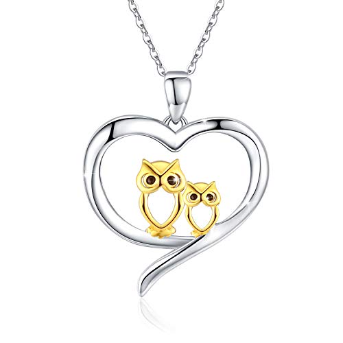 Product Cover Cuoka Owl Necklace, Owl Jewelry for Women 925 Sterling Silver Gold Owl Necklace for Women Owl Gifts for Owl Lover (Two Owl Necklace)