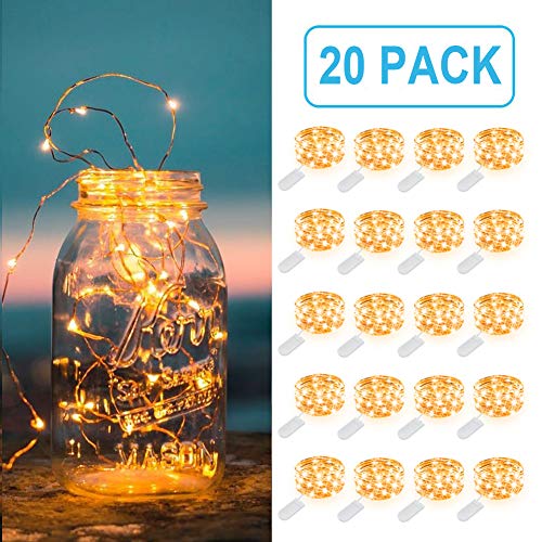 Product Cover MUMUXI 20 Pack Fairy Lights Battery Operated, 3.3ft 20 LED Mini Waterproof Fairy String Lights Copper Wire Firefly Starry Lights for DIY Wedding Party Mason Jars Crafts Christmas Decoration,Warm White