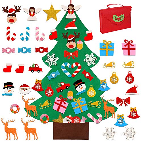 Product Cover OurWarm DIY Felt Christmas Tree for Kids, 3ft Christmas Tree with 30pcs Glitter Ornaments for Xmas Gifts Christmas Door Wall Hanging Decorations