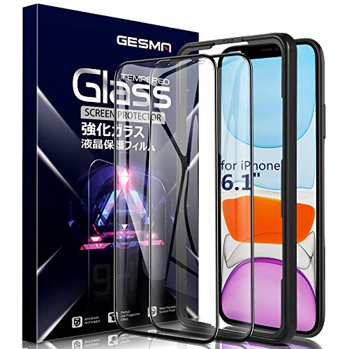 Product Cover Gesma Screen Protector for iPhone 11/iPhone XR, Full Coverage Bubble Free Scratchproof 9H Hard Tempered Glass Screen Protector for iPhone 11 6.1 inch 2019 [with Alignment Frame][2-Packs](Black)