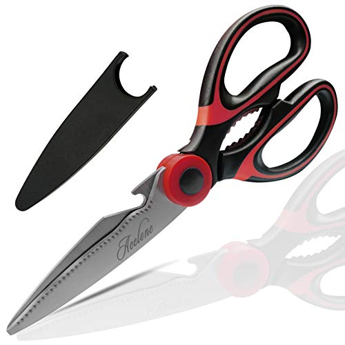 Product Cover Kitchen Shears, Acelone Premium Heavy Duty Shears Ultra Sharp Stainless Steel Multi-function Kitchen Scissors for Chicken/Poultry/Fish/Meat/Vegetables/Herbs/BBQ... (Red black)
