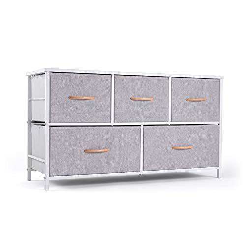 Product Cover ROMOON Dresser Organizer with 5 Drawers, Fabric Storage Drawer Unit, Dresser Tower for Bedroom, Hallway, Entryway, Closets, Nurseries - Gray