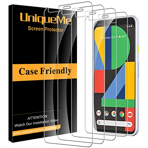 Product Cover [4 Pack] UniqueMe Screen Protector for Google Pixel 4 Tempered Glass, 9H Hardness Bubble Free