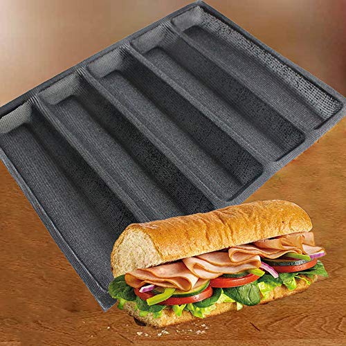 Product Cover Subway Sandwich Mold Silicone Perforated Baking Forms French Baguette Bread Pan Dog Food Mat 5 Loaf Non-Stick Baking Liners