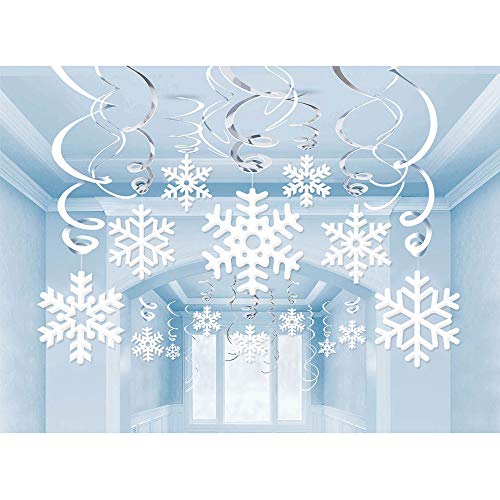 Product Cover 42Ct Christmas Snowflake Hanging Swirl Decorations - Winter Wonderland/Xmas/Holiday for New Year Party Supplies