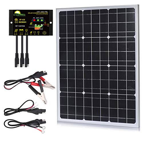 Product Cover SUNER POWER 50 Watts Mono Crystalline 12V Off Grid Solar Panel Kit - Waterproof 50W Solar Panel + Photocell 10A Solar Charge Controller with Work Time Setting + SAE Connection Cable Kits