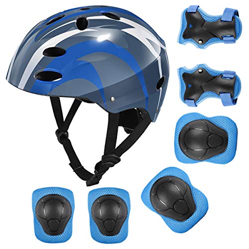 Product Cover MOVTOTOP Kids Protective Gear Set, Kids Bike Helmet for 3-8 Years, Toddler Helmet Knee Elbow Wrist Pads for Roller Bicycle Bike Skateboard& Extreme Sports Blue
