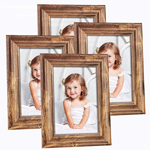 Product Cover NUOLAN 4x6 Picture Frame Farmhouse Rustic Brown Wood Pattern Photo Frames for Wall or Desk Display, 4 Packs(NL-4X6RB)