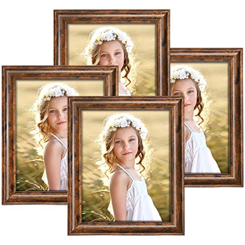 Product Cover Q.Hou 8x10 Picture Frame Rustic Brown Wood Pattern Photo Frames 4 Packs for Tabletop or Wall Mount (QH002-MD8X10-RB)