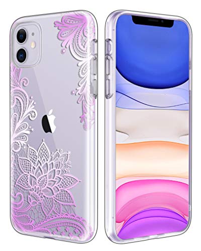 Product Cover Casetego Compatible iPhone 11 Case,Clear Soft Flexible TPU Case Rubber Silicone Skin with Flowers Floral Printed Back Cover for Apple iPhone 11 6.1 inch,Purple Flower