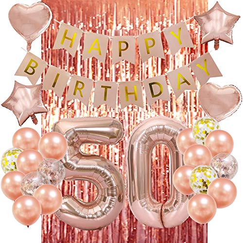 Product Cover Rose Gold 50th Birthday Decorations-Happy 50th Birthday Decorations 50 Party Decorations for Women Men