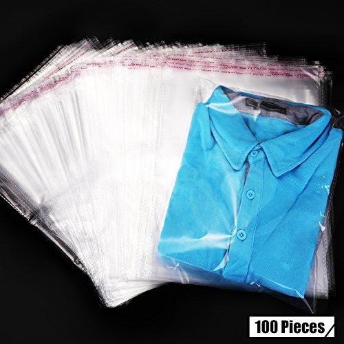 Product Cover 100 Pieces Clear Apparel Bags Self Seal Plastic Bags Adhesive Bags for T-Shirt and Clothes (9.4 x 13.4 Inches)