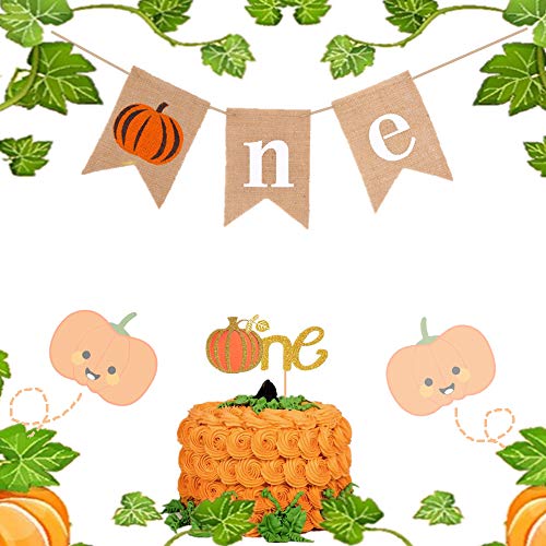Product Cover Set of 2 Pumpkin 1st Birthday decoration Pumpkin First Birthday Banner Pumpkin Birthday Decorations Pumpkin Baby Shower Fall 1st Birthday Party Decor Little Pumpkin One Banner for Fall Highchair Party Decoration