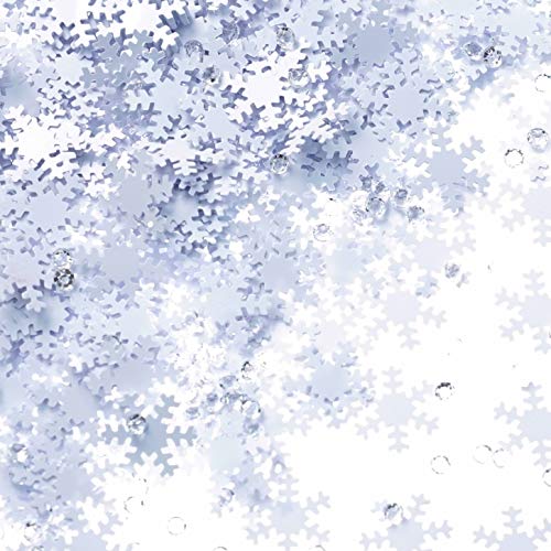 Product Cover White Snowflakes Frozen Party Confetti - Winter Wonderland Birthday Baby Shower Wedding Foil Metallic Sequins Table Confetti Christmas Party Sprinkles Confetti Decorations, 60g