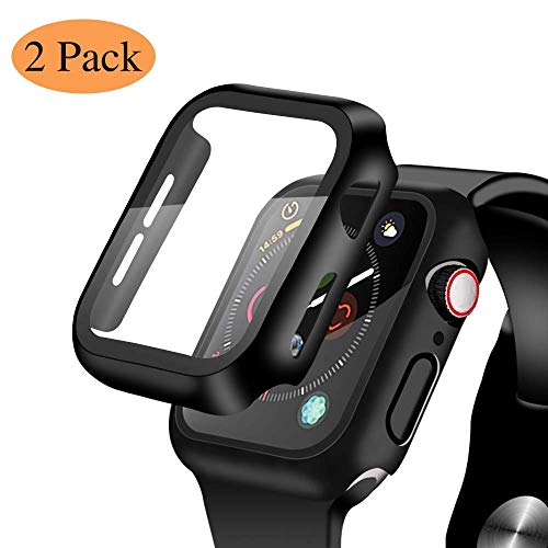 Product Cover [2 Pack] Compatible for Apple Watch 40mm Series 5 Series 4 Tempered Glass Screen Protector with Black Bumper Case, YMHML Full Coverage Easy Installation Bubble-Free Cover for iWatch Accessories