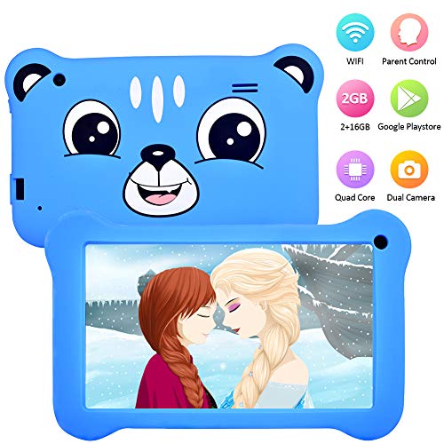 Product Cover Tablet for Kids, 7 inch Kids Tablet Android 9.0 2GB +16 GB Learning Tablet with IPS Eye Protection Screen Dual Cameras WiFi GMS Certified Kids-Proof Children Tablets Parent Control (Blue)