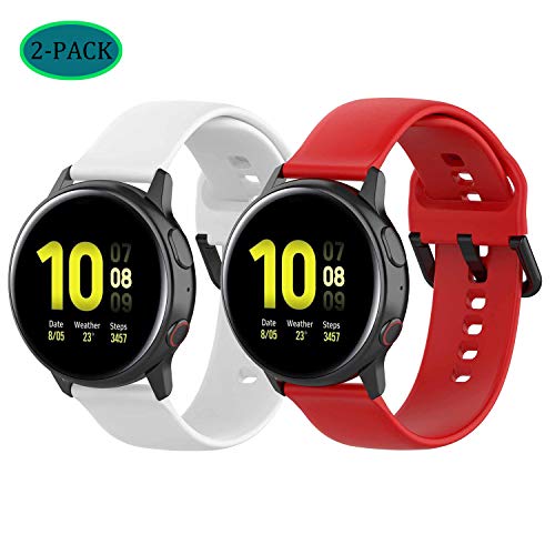 Product Cover Fit for Samsung Galaxy Watch Active 2 40mm/ 44mm Watch Bands, 20mm Silicone Replacement Band Straps Wristbands Fit for Garmin Forerunner 245 Music for Women Men (White Red, Large)