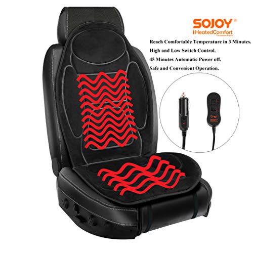 Product Cover Sojoy  12V Heated Seat Cushion Made with Super Soft Velour, Providing a Fast Warming Controller and Equipped with a 45 Minutes Heating Timer for a Safety Operation. Color Black. SJ115RO54
