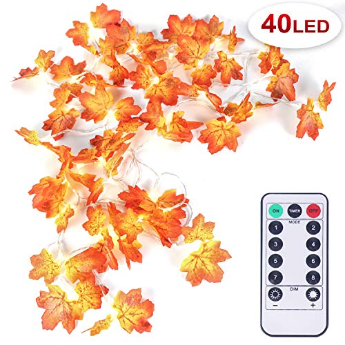 Product Cover OMGAI Fall Maple Leaf String Light with Remote Control Timer, Waterproof Thanksgiving Decorations Battery Powered Lighted Garland for Holiday Party Indoor Outdoor (40LED)