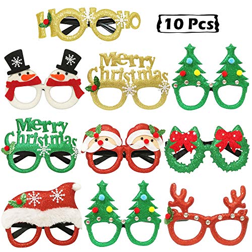 Product Cover JAYKIDS Christmas Glasses Party Favors Christmas Tree Hanging Ornaments Decorations Photo Booth Props Xmas Party Decorations Eyeglasses Frame for Christmas Holiday Party Supplies, 10pcs