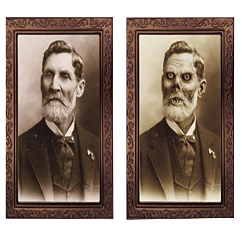 Product Cover Elaine Room 3D Photo Frame Horror Ghost Lenticular Morphing Changing Moving Face Zombie Vampire Theme Halloween Party Home Decor Decoration Ornanments Wall Picture Haunted Spooky Black (J)