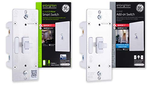 Product Cover GE Enbrighten Z-Wave Plus Smart Light Switch Kit with QuickFit and SimpleWire, 3-Way Ready, Works with Alexa, Google Assistant, Zwave Hub Required, 1 Switch + 1 Add-On, Toggle, 47864