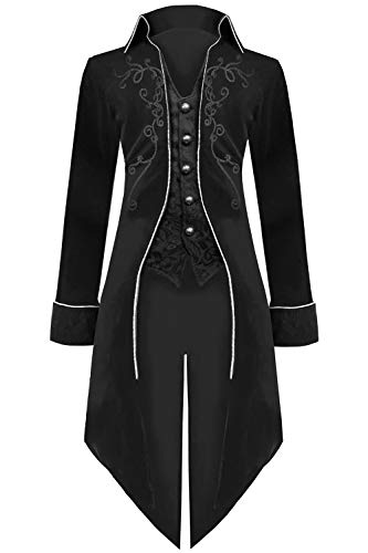 Product Cover Medieval Steampunk Tailcoat Halloween Costumes for Men, Renaissance Pirate Vampire Gothic Jackets Vintage Warlock Frock Coat (M, Black)