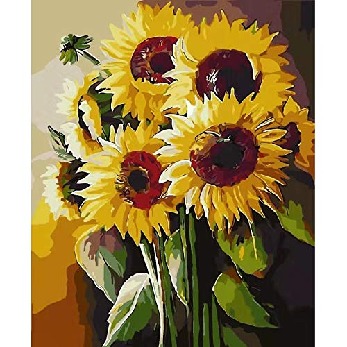 Product Cover YZHI Paint by Numbers for Adults Kids DIY Canvas Painting Kit for Beginners 16x20 Inch (Sunflower)