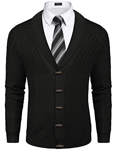 Product Cover COOFANDY Men's Shawl Collar Cardigan Sweater Casual Slim fit Stylish Button Cotton Knitted Sweater with Pockets